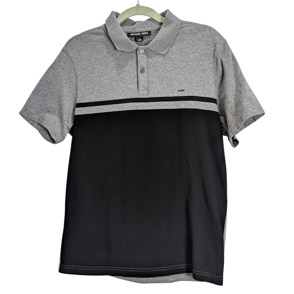 Michael Kors Gray and Black Men's 2 Button Polo Shirt Sz M